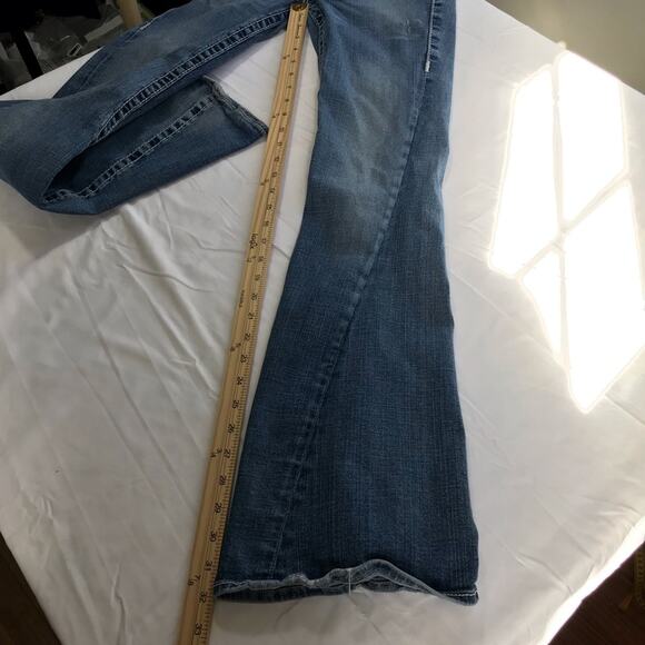 True Religion VTG Joey Big T twisted flare denim jeans womens 28 white stitching - Picture 7 of 14